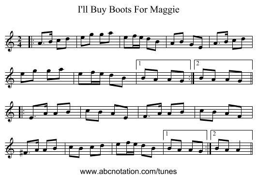 I'll Buy Boots For Maggie - staff notation