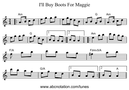 I'll Buy Boots For Maggie - staff notation