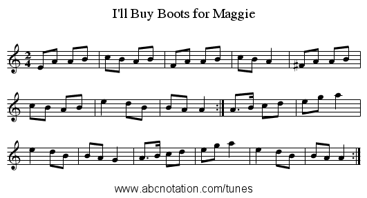 I'll Buy Boots for Maggie - staff notation