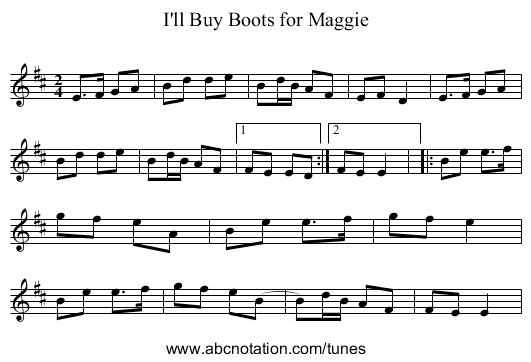 I'll Buy Boots for Maggie - staff notation