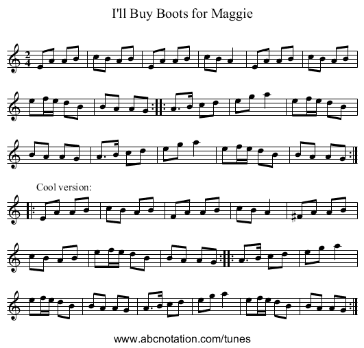 I'll Buy Boots for Maggie - staff notation