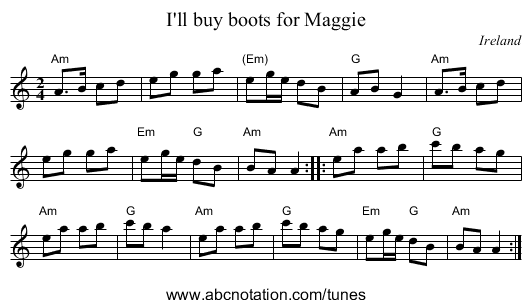 I'll buy boots for Maggie - staff notation
