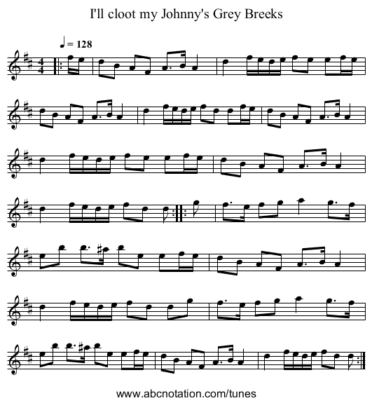 I'll cloot my Johnny's Grey Breeks - staff notation