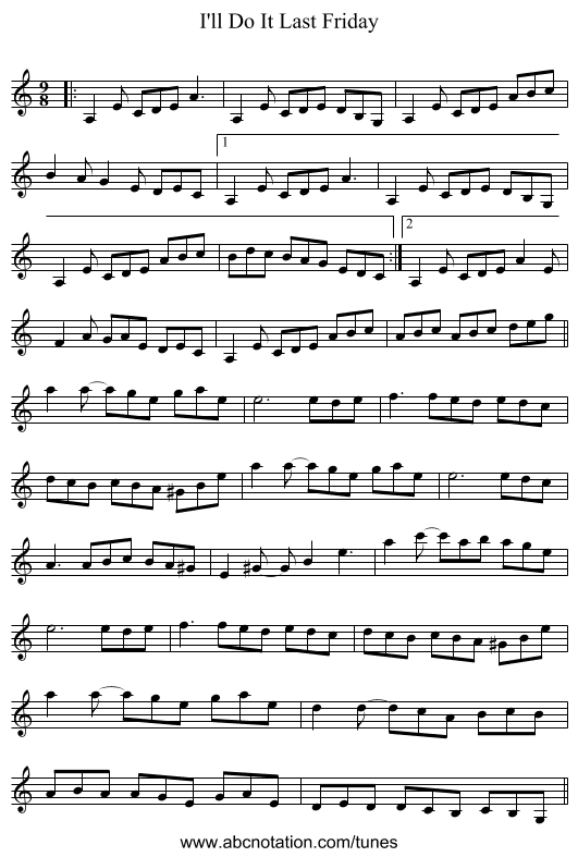 I'll Do It Last Friday - staff notation