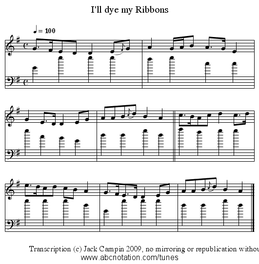 I'll dye my Ribbons - staff notation