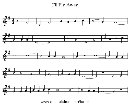 I'll Fly Away - staff notation