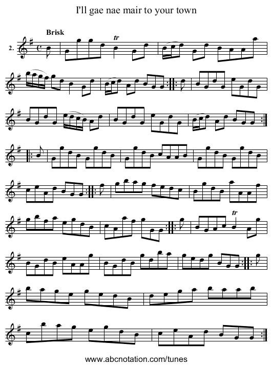 I'll gae nae mair to your town - staff notation