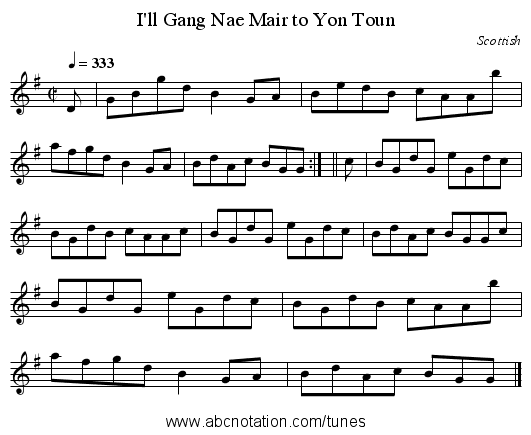 I'll Gang Nae Mair to Yon Toun - staff notation