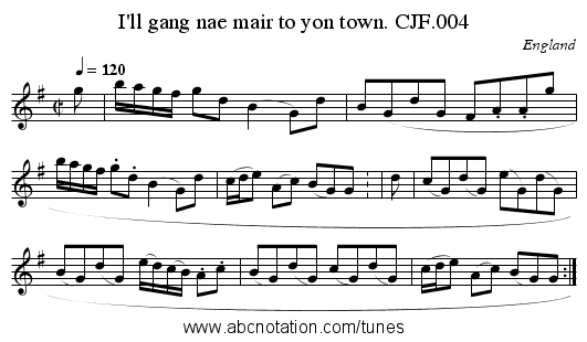 I'll gang nae mair to yon town. CJF.004 - staff notation