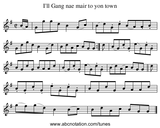 I'll Gang nae mair to yon town - staff notation