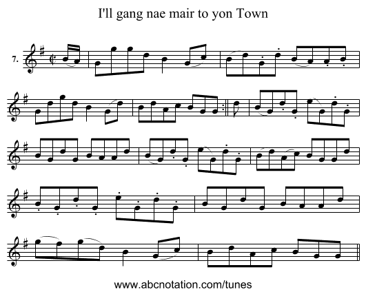 I'll gang nae mair to yon Town - staff notation