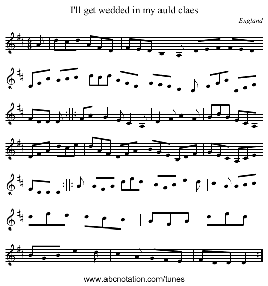 I'll get wedded in my auld claes - staff notation