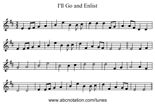 I'll Go and Enlist - staff notation