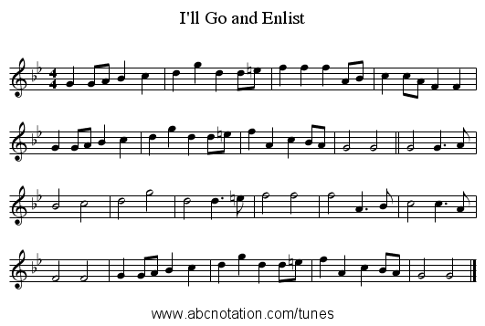I'll Go and Enlist - staff notation