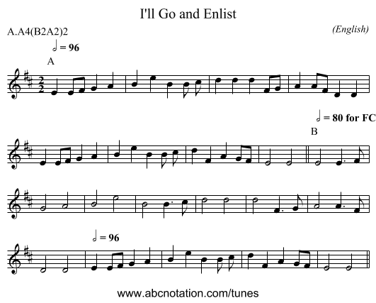 I'll Go and Enlist - staff notation