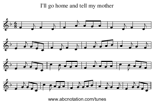 I'll go home and tell my mother - staff notation
