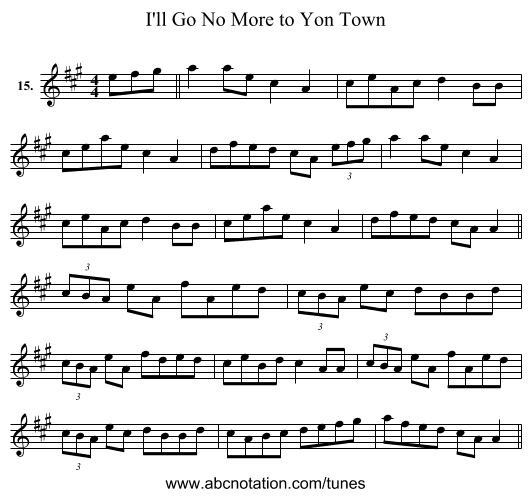 I'll Go No More to Yon Town - staff notation