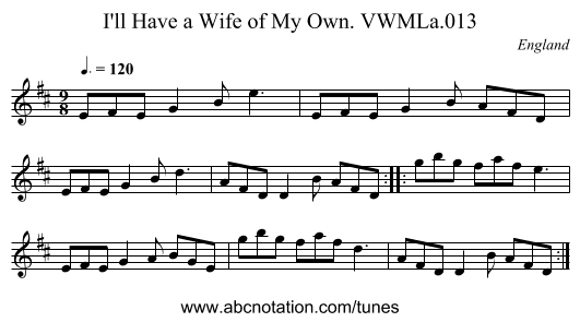 I'll Have a Wife of My Own. VWMLa.013 - staff notation