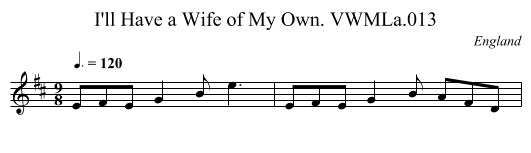 I'll Have a Wife of My Own. VWMLa.013 - staff notation