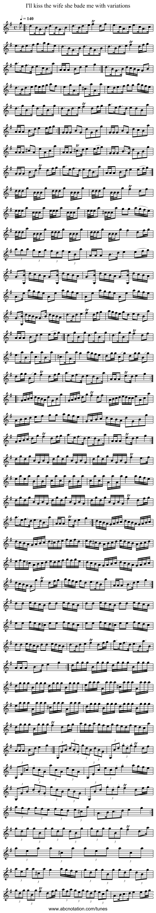 I'll kiss the wife she bade me with variations - staff notation