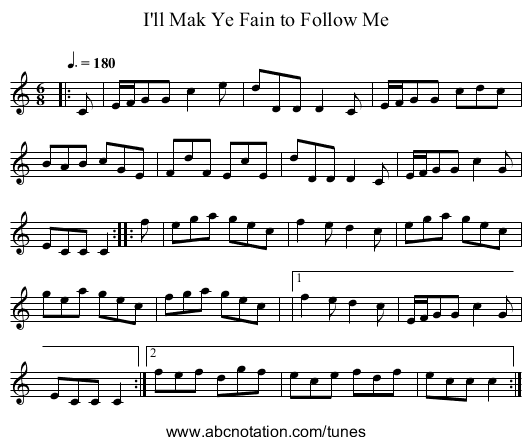 I'll Mak Ye Fain to Follow Me - staff notation