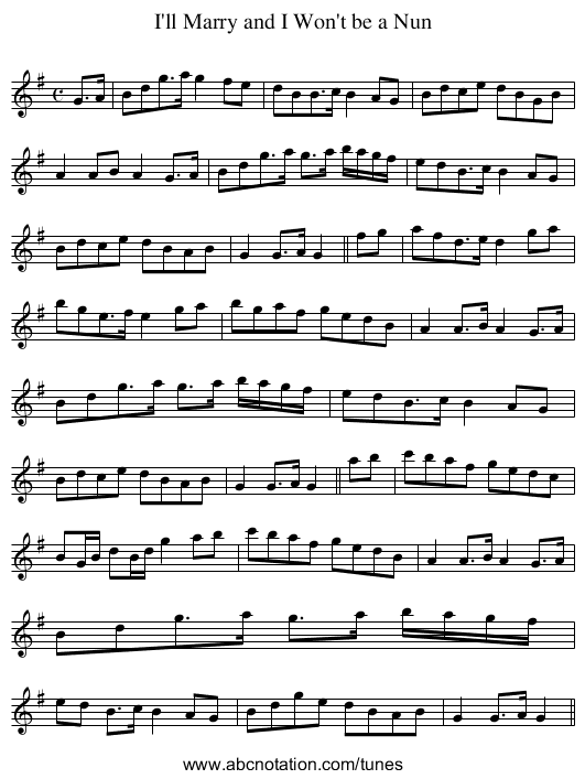 I'll Marry and I Won't be a Nun - staff notation