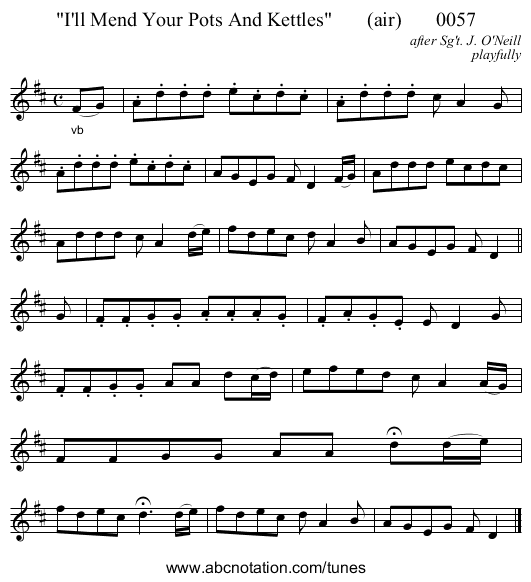 I'll Mend Your Pots And Kettles       (air)       0057 - staff notation