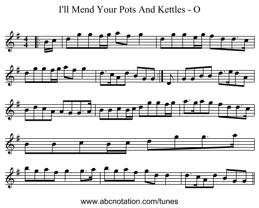 I'll Mend Your Pots And Kettles - O - staff notation