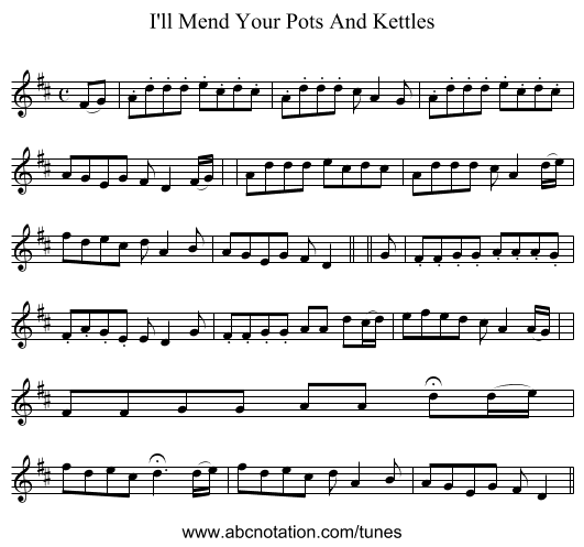 I'll Mend Your Pots And Kettles - staff notation