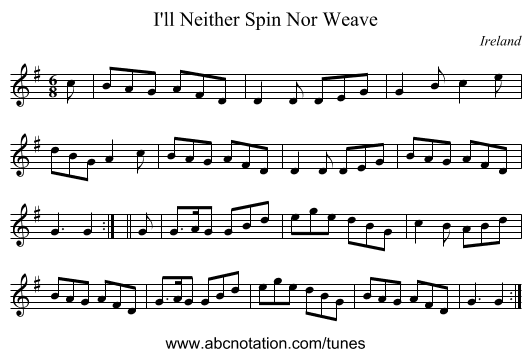 I'll Neither Spin Nor Weave - staff notation