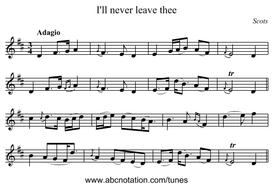 I'll never leave thee - staff notation