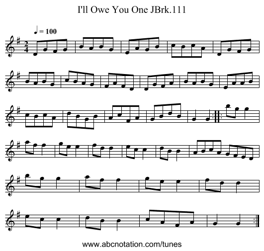 I'll Owe You One JBrk.111 - staff notation