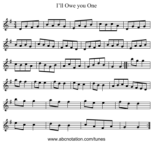 I’ll Owe you One - staff notation