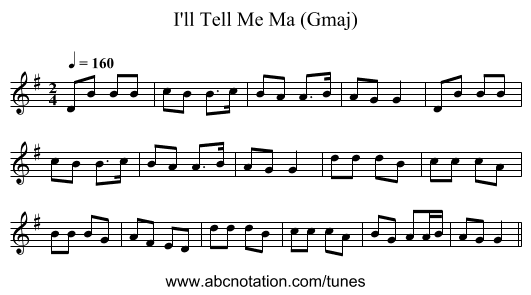 I'll Tell Me Ma (Gmaj) - staff notation