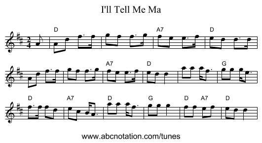 I'll Tell Me Ma - staff notation