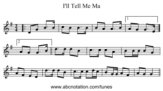 I'll Tell Me Ma - staff notation