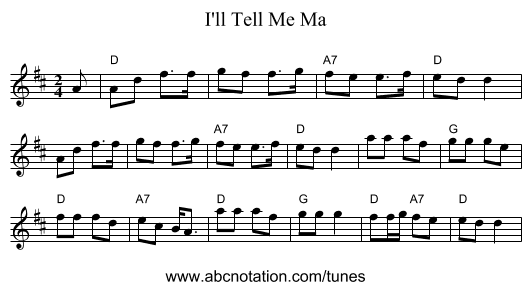 I'll Tell Me Ma - staff notation