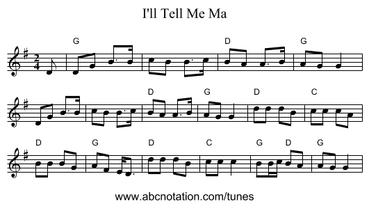 I'll Tell Me Ma - staff notation