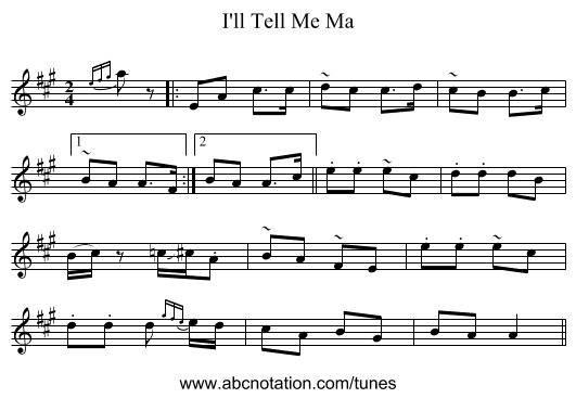 I'll Tell Me Ma - staff notation