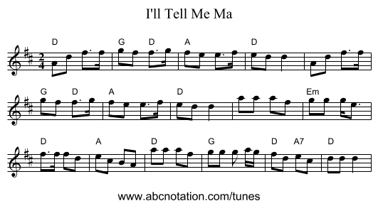 I'll Tell Me Ma - staff notation