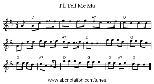I'll Tell Me Ma - staff notation