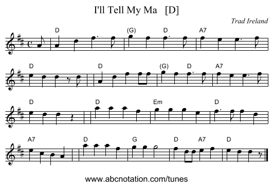 I'll Tell My Ma   [D] - staff notation