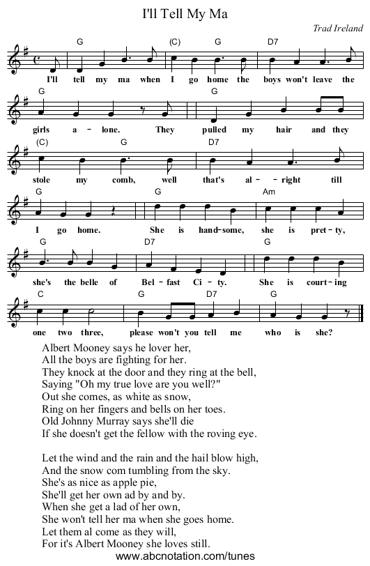 I'll Tell My Ma - staff notation