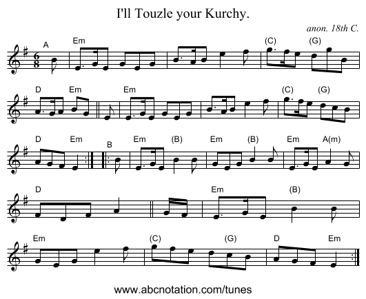 I'll Touzle your Kurchy. - staff notation