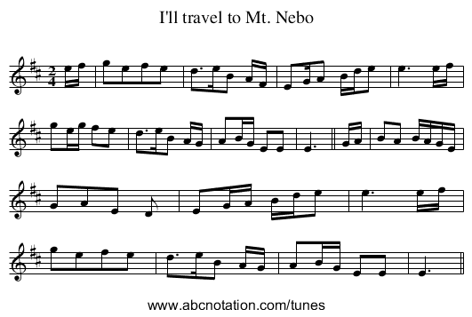 I'll travel to Mt. Nebo - staff notation