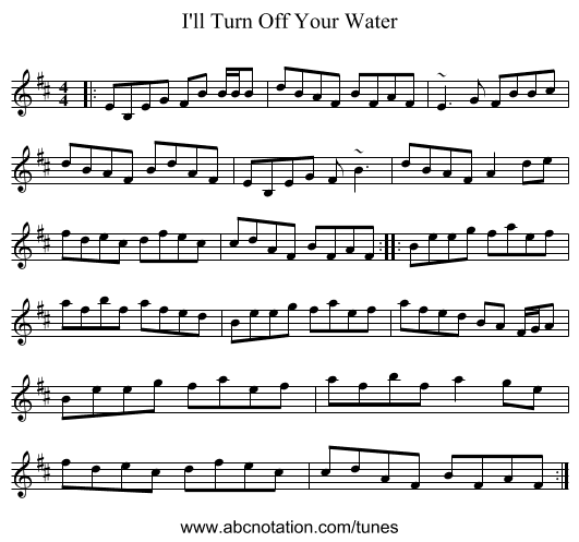 I'll Turn Off Your Water - staff notation