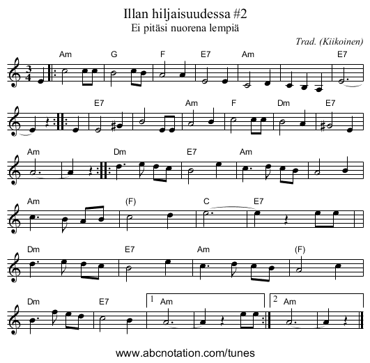 Illan hiljaisuudessa #2 - staff notation