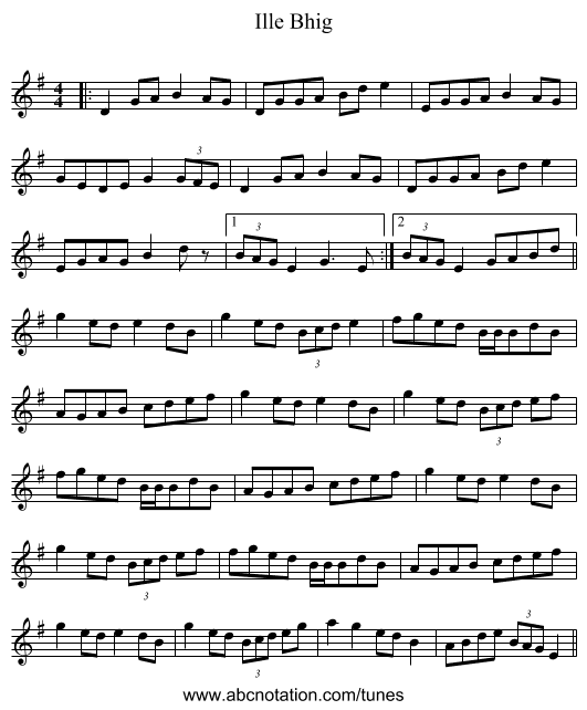 Ille Bhig - staff notation
