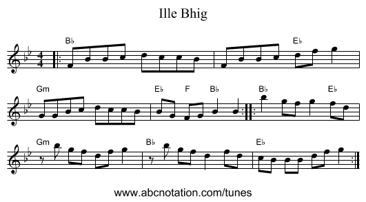 Ille Bhig - staff notation
