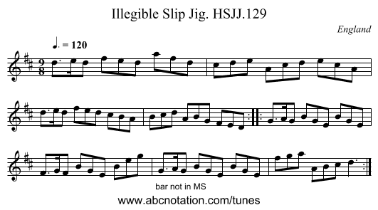 Illegible Slip Jig. HSJJ.129 - staff notation